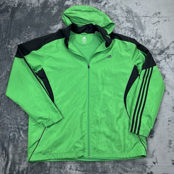 adidas Other - Adidas 2XL Windbreaker Jacket With Hood In Collar Green & Black Soccer Golf Coat
